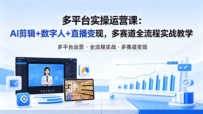 （18257期）某团队多平台实操运营课-更新26年4月29：AI剪辑+数字人+直播变现，多赛道全流程实战教学-网赚副业网