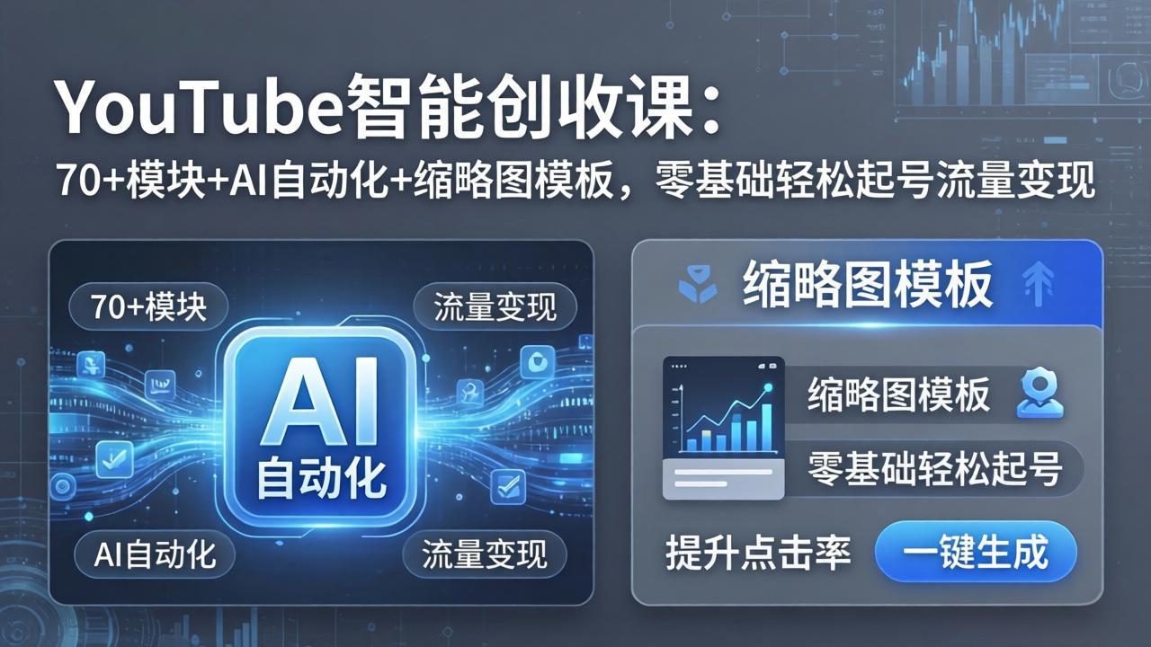 (17926期)YouTube智能创收课:70+模块+AI自动化+缩略图模板,零基础轻松起号流量变现-网赚副业网