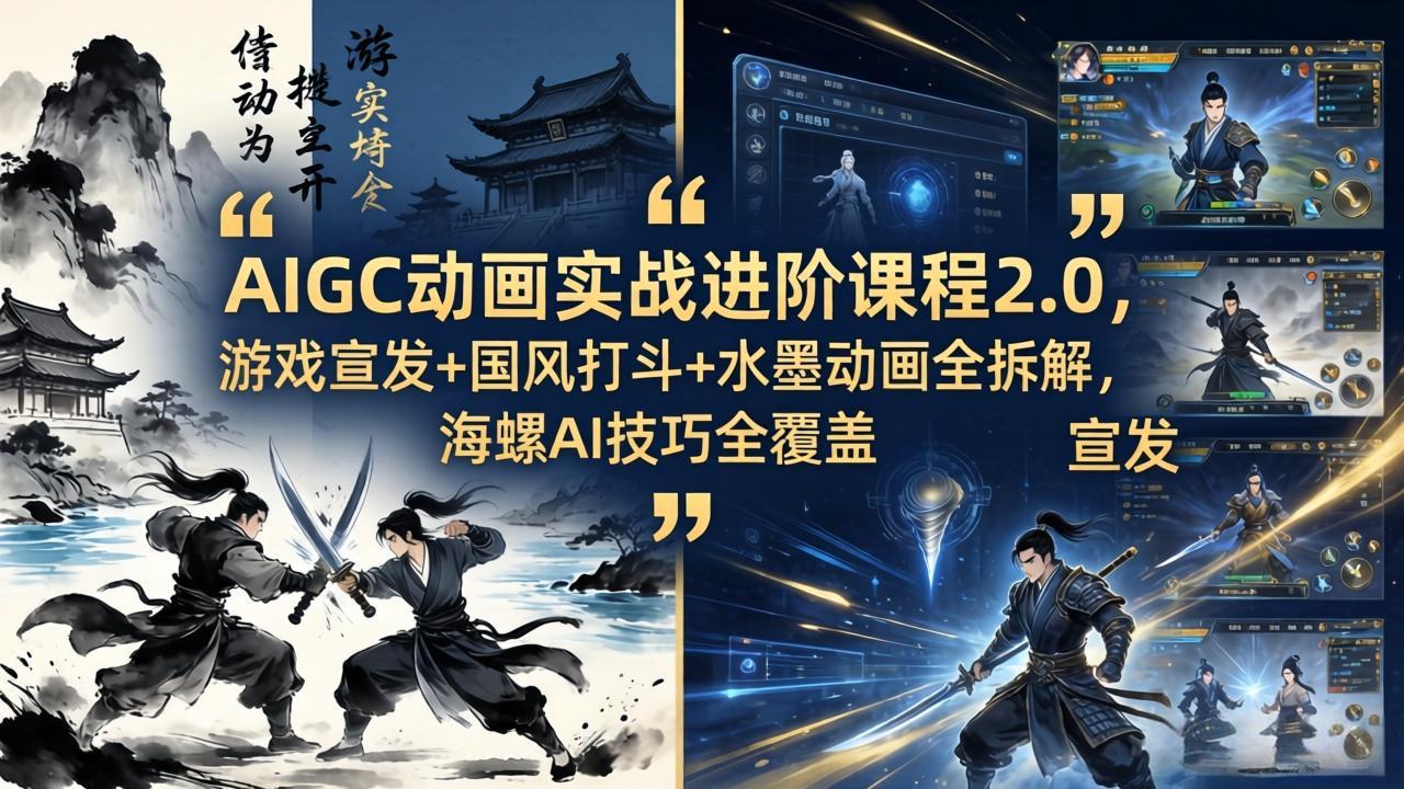 （18235期）AIGC动画实战进阶课程2.0，游戏宣发+国风打斗+水墨动画全拆解，海螺AI技巧全覆盖-网赚副业网