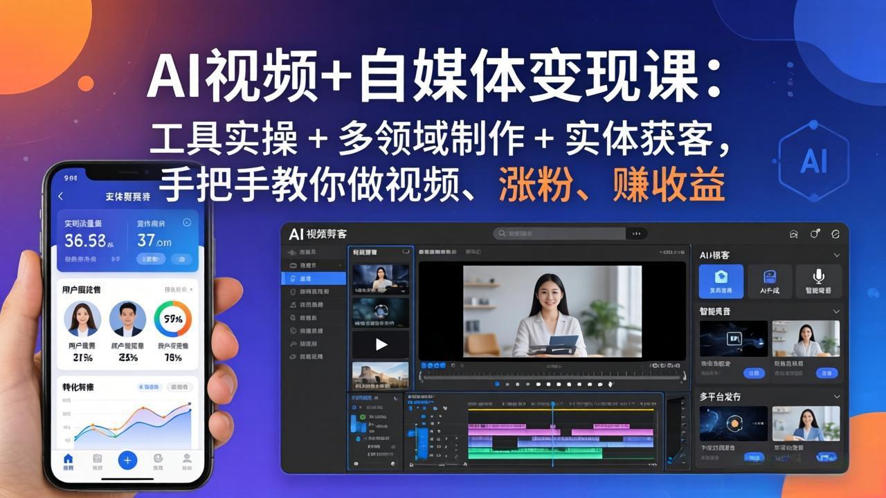 (17891期)AI视频+自媒体变现课:工具实操 + 多领域制作 + 实体获客,手把手教你做视频、涨粉、赚收益-网赚副业网