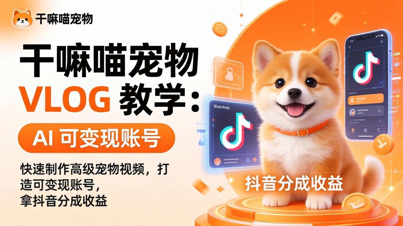 (17888期)干嘛喵宠物 VLOG 教学:AI 快速制作高级宠物视频,打造可变现账号,拿抖音分成收益-网赚副业网