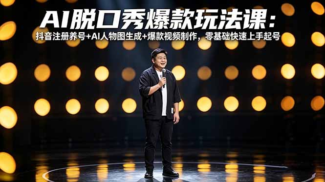 (18012期)AI脱口秀爆款玩法课:抖音注册养号+AI人物图生成+爆款视频制作,零基础快速上手起号-网赚副业网