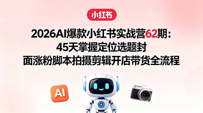 (18606期)2026AI爆款小红书实战营62期:45天掌握定位选题封面涨粉脚本拍摄剪辑开店带货全流程-网赚副业网