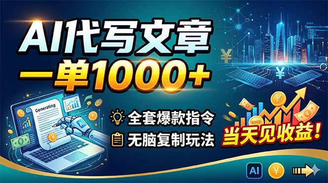 (18575期)AI代写文章,一单1000+,全套爆款指令+无脑复制玩法,当天见收益!-网赚副业网