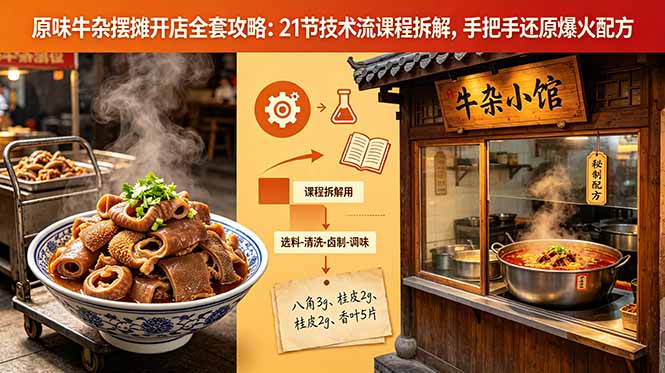 (18601期)原味牛杂摆摊开店全套攻略:21节技术流课程拆解,手把手还原爆火配方-网赚副业网