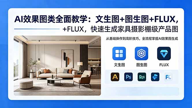 (18452期)AI效果图类全面教学:文生图+图生图+FLUX,快速生成家具摄影棚级产品图-网赚副业网