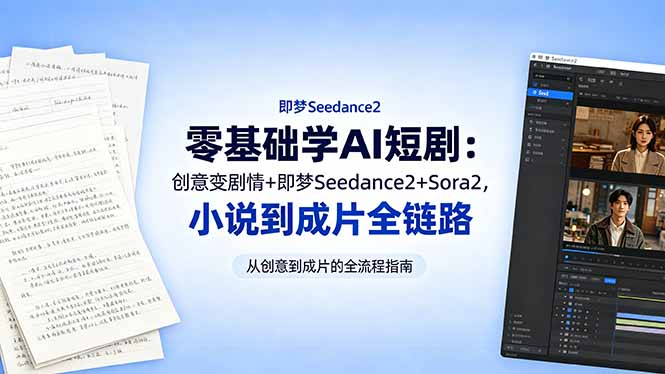 (18537期)零基础学AI短剧:创意变剧情+即梦Seedance2+Sora2,小说到成片全链路-网赚副业网
