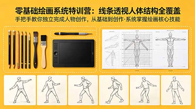 (18615期)零基础绘画系统特训营:线条透视人体结构全覆盖,手把手教你独立完成人物创作-网赚副业网