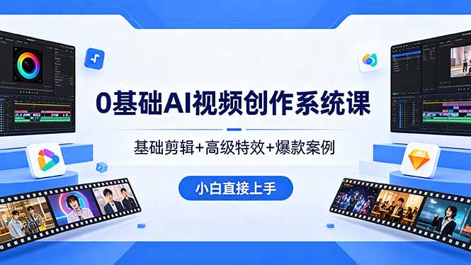 （18354期）0基础AI视频创作系统课，基础剪辑+高级特效+爆款案例，小白直接上手-网赚副业网