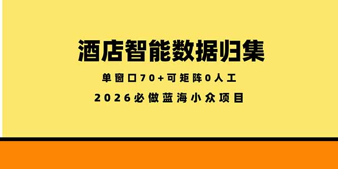 (18500期)酒店智能数据归集,小众蓝海已经稳定半年之久,单窗口70+零成本矩阵开干-网赚副业网