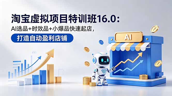 (18666期)淘宝虚拟项目特训班16.0:AI选品+时效品+小爆品快速起店,打造自动盈利店铺-网赚副业网