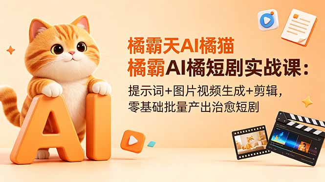 (18542期)橘霸天AI橘猫短剧实战课:提示词+图片视频生成+剪辑,零基础批量产出治愈短剧-网赚副业网