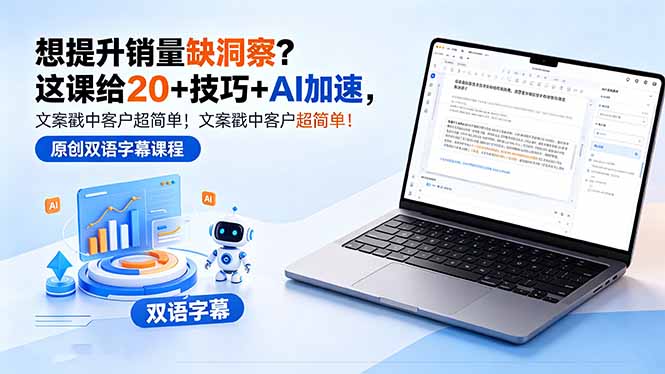 (18408期)想提升销量缺洞察?这课给 20 + 技巧 + AI 加速,文案戳中客户超简单!【原创双语字幕】-网赚副业网