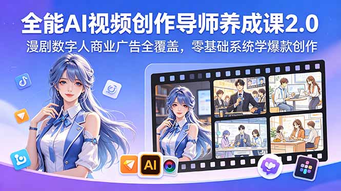 (18505期)全能AI视频创作导师养成课2.0,漫剧数字人商业广告全覆盖,零基础系统学爆款创作-网赚副业网