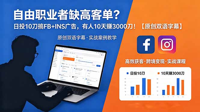 (18489期)自由职业者缺高客单?日投 10 刀搞 FB+INS 广告,有人 10 天赚 3000 刀!【原创双语字幕】-网赚副业网