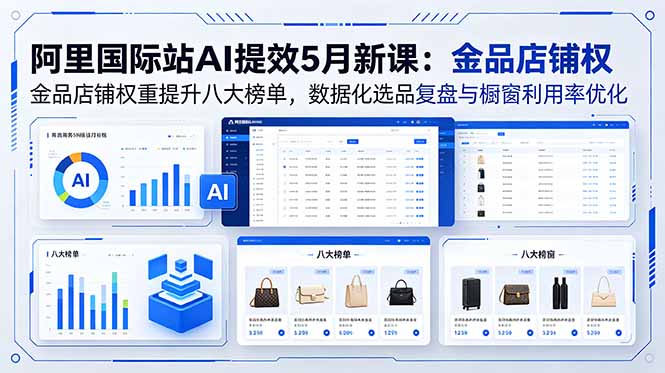 (18556期)阿里国际站AI提效5月新课:金品店铺权重提升八大榜单,数据化选品复盘与橱窗利用率优化-网赚副业网