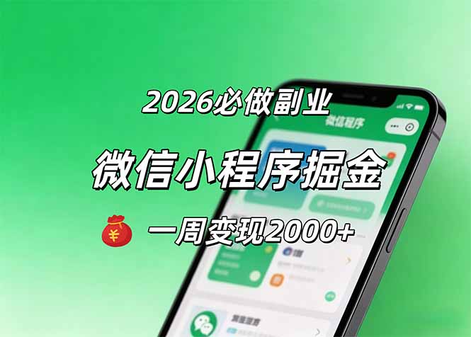(18356期)2026微信小程序掘金,简单好上手,一周变现2000+-网赚副业网