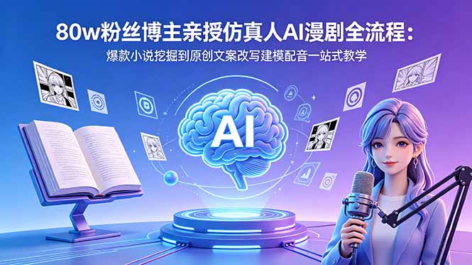 (18581期)80w粉丝博主亲授仿真人AI漫剧全流程:爆款小说挖掘到原创文案改写建模配音一站式教学-网赚副业网