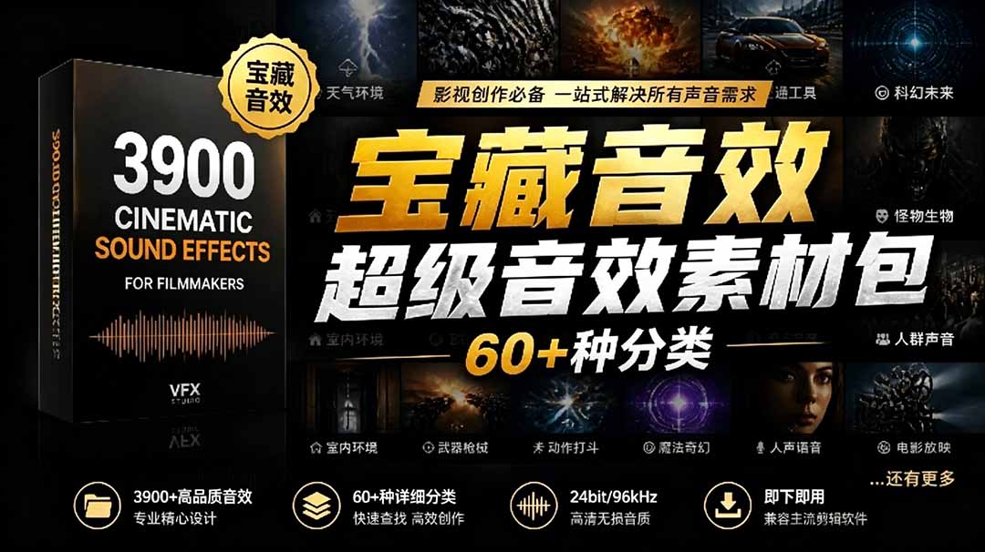 (18660期)宝藏音效合集包!60+多种音效分类,共计3900个,分类清晰,全中文分类,高品质剪辑音效素材包-网赚副业网
