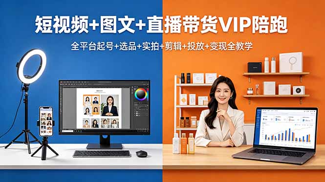 (18319期)短视频+图文+直播带货VIP陪跑,全平台起号+选品+实拍+剪辑+投放+变现全教学-网赚副业网