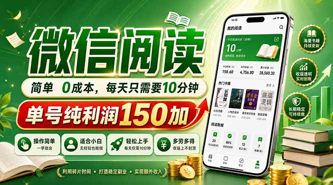 (18372期)最新微信阅读,每日10分钟,单号利润150+,可批量放大操作,简单0成本-网赚副业网