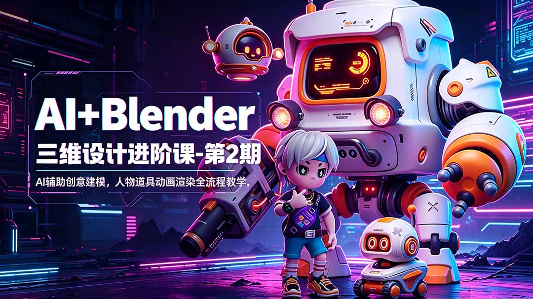 (18586期)AI+Blender三维设计进阶课-第2期:AI辅助创意建模,人物道具动画渲染全流程教学-网赚副业网