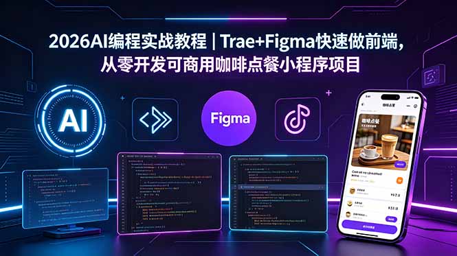 (18627期)2026AI编程实战教程|Trae+Figma快速做前端,从零开发可商用咖啡点餐小程序项目-网赚副业网
