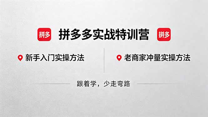 (18309期)拼多多实战特训营(更新5月3):不管是新手入门或老商家冲量,都有实操方法,跟着学,少走弯路-网赚副业网
