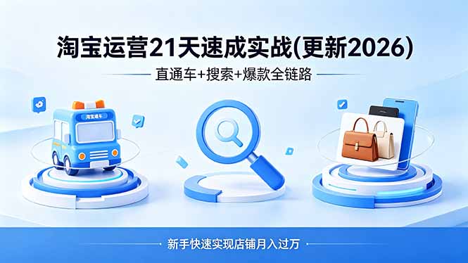 (18316期)淘宝运营21天速成实战(更新4月),直通车+搜索+爆款全链路,新手快速实现店铺月入过万-网赚副业网