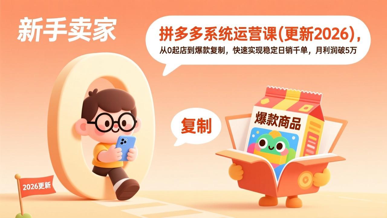 (18317期)拼多多系统运营课(更新4月),从0起店到爆款复制,快速实现稳定日销千单,月利润破5万-网赚副业网