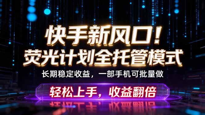 (18713期)快手新风口!荧光计划全托管躺赚,不用自己干,批量操作月入3W+-网赚副业网
