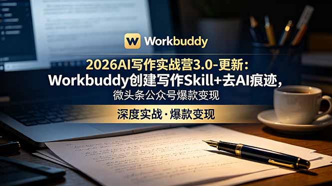 (18995期)2026AI写作实战营3.0-更新:Workbuddy创建写作Skill+去AI痕迹,微头条公众号爆款变现-网赚副业网