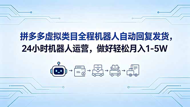 (18715期)拼多多虚拟类目全程机器人自动回复发货,24 小时机器人运营,做好轻松月入 1-5W-网赚副业网