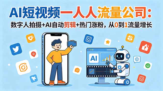(18864期)AI短视频一人流量公司:数字人拍摄+AI自动剪辑+热门涨粉,从0到1流量增长-网赚副业网