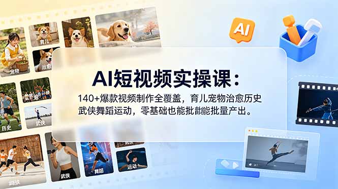 (18781期)AI短视频实操课:140+爆款视频制作全覆盖,育儿宠物治愈历史武侠舞蹈运动,零基础也能批量产出-网赚副业网