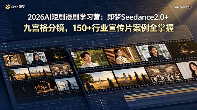 (19055期)2026AI短剧漫剧学习营:即梦Seedance2.0+九宫格分镜,150+行业宣传片案例全掌握-网赚副业网