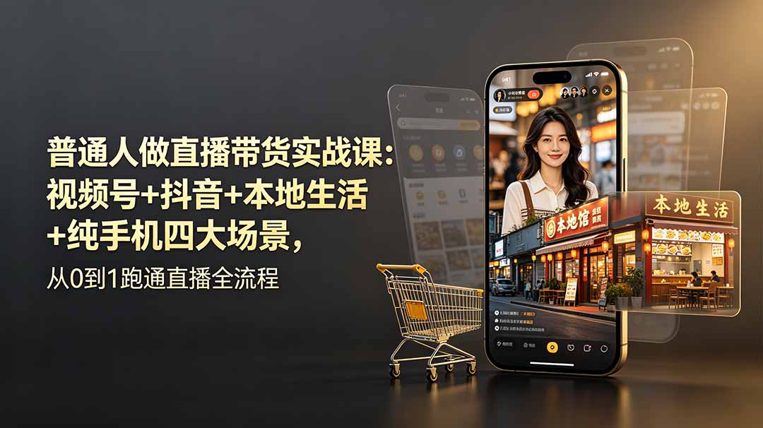 (19111期)普通人做直播带货实战课:视频号+抖音+本地生活+纯手机四大场景,从0到1跑通直播全流程-网赚副业网