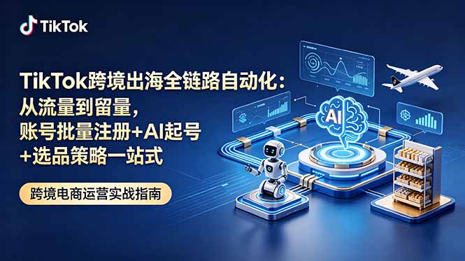 (18907期)TikTok跨境出海全链路自动化:从流量到留量,账号批量注册+AI起号+选品策略一站式-网赚副业网