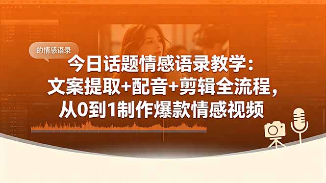 (18719期)今日话题情感语录教学:文案提取+配音+剪辑全流程,从0到1制作爆款情感视频-网赚副业网
