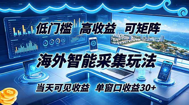 (18955期)海外智能采集玩法,低门槛高单价可矩阵,当天可见收益,单窗口30+-网赚副业网