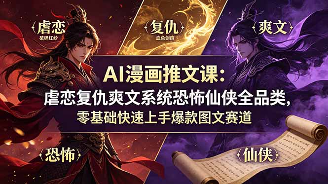 (19060期)AI漫画推文课:虐恋复仇爽文系统恐怖仙侠全品类,零基础快速上手爆款图文赛道-网赚副业网