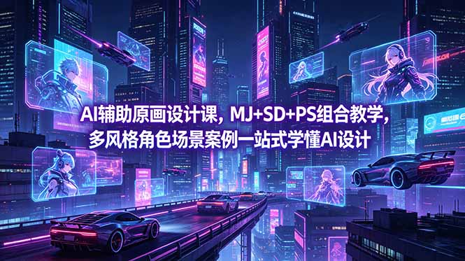 (18731期)AI辅助原画设计课,MJ+SD+PS组合教学,多风格角色场景案例一站式学懂AI设计-网赚副业网