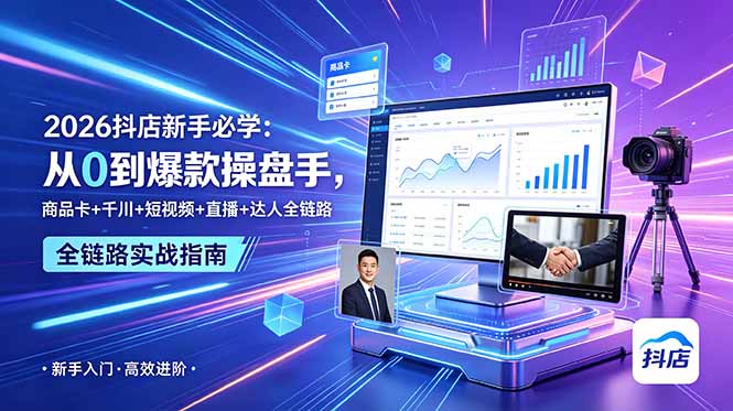 (18944期) 2026抖店新手必学:从0到爆款操盘手,商品卡+千川+短视频+直播+达人全链路-网赚副业网