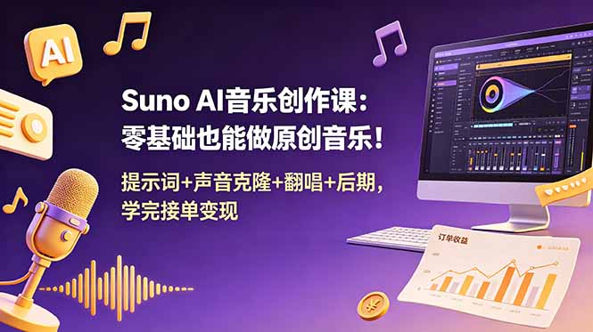 （18945期） Suno AI音乐创作课：零基础也能做原创音乐！提示词+声音克隆+翻唱+后期，学完接单变现-网赚副业网