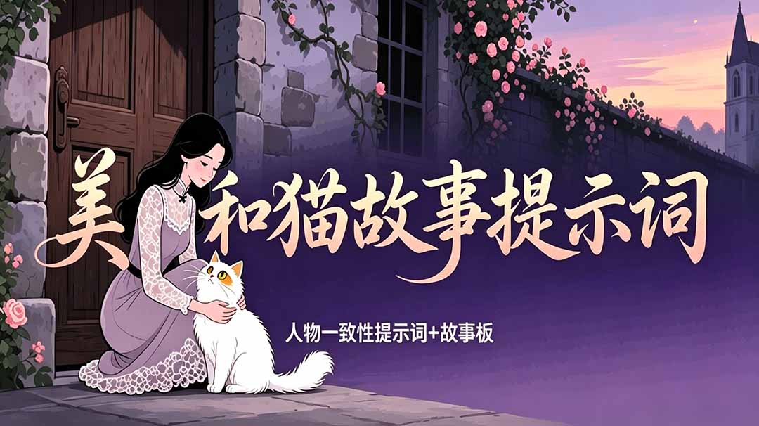 （18909期）美女和猫故事提示词，人物一致性提示词+故事板-网赚副业网