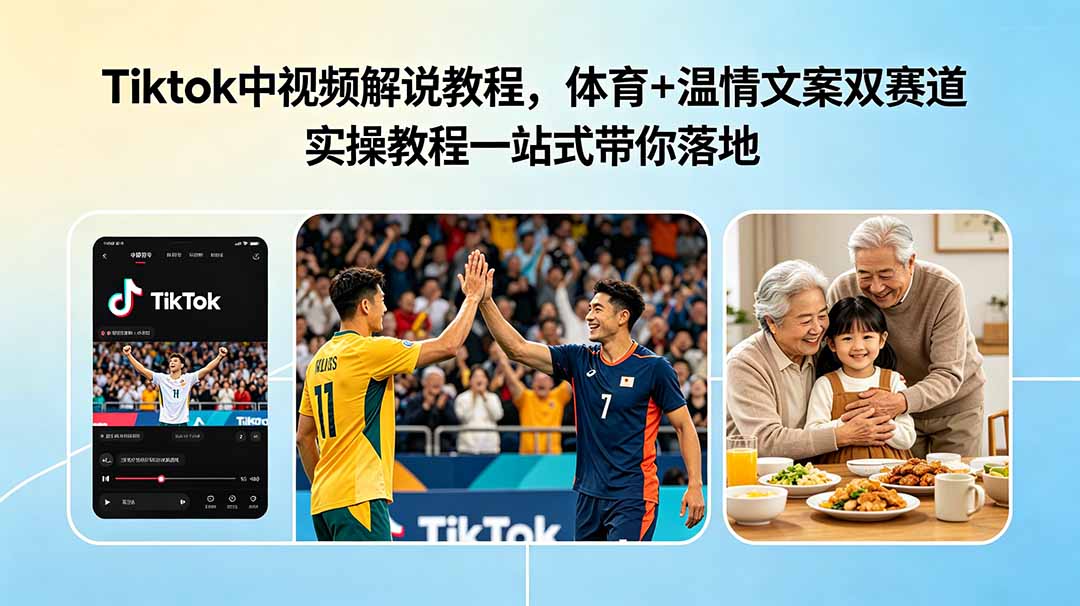 (18910期)Tiktok中视频解说教程,体育+温情文案双赛道实操教程一站式带你落地-网赚副业网