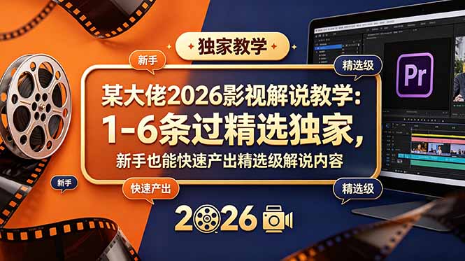 (18946期)某大佬2026影视解说教学:1-6条过精选独家,新手也能快速产出精选级解说内容-网赚副业网