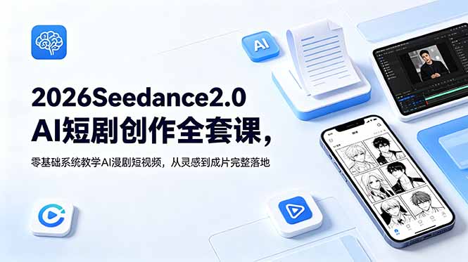 (18958期)2026Seedance2.0AI短剧创作全套课,零基础系统教学AI漫剧短视频,从灵感到成片完整落地-网赚副业网