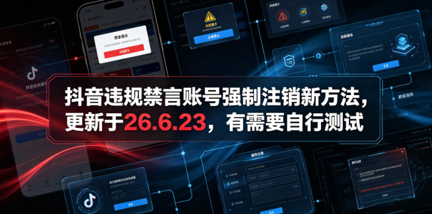 (19015期)抖音违规禁言账号强制注销新方法,更新于26.6.23,有需要自行测试-网赚副业网