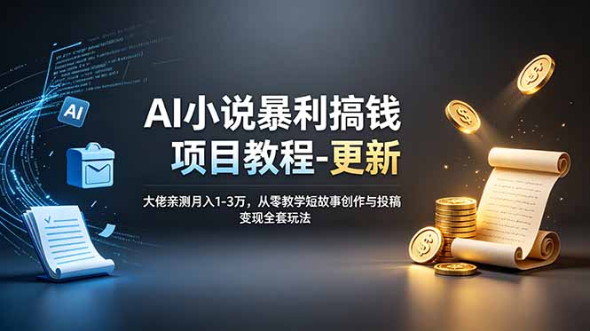 (19030期)AI小说暴利搞钱项目教程-更新,大佬亲测月入1-3万,从零教学短故事创作与投稿变现全套玩法-网赚副业网